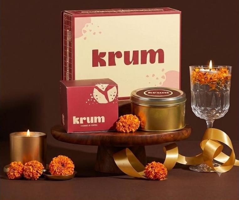 Krum Diwali gift boxes and gold cookie tin